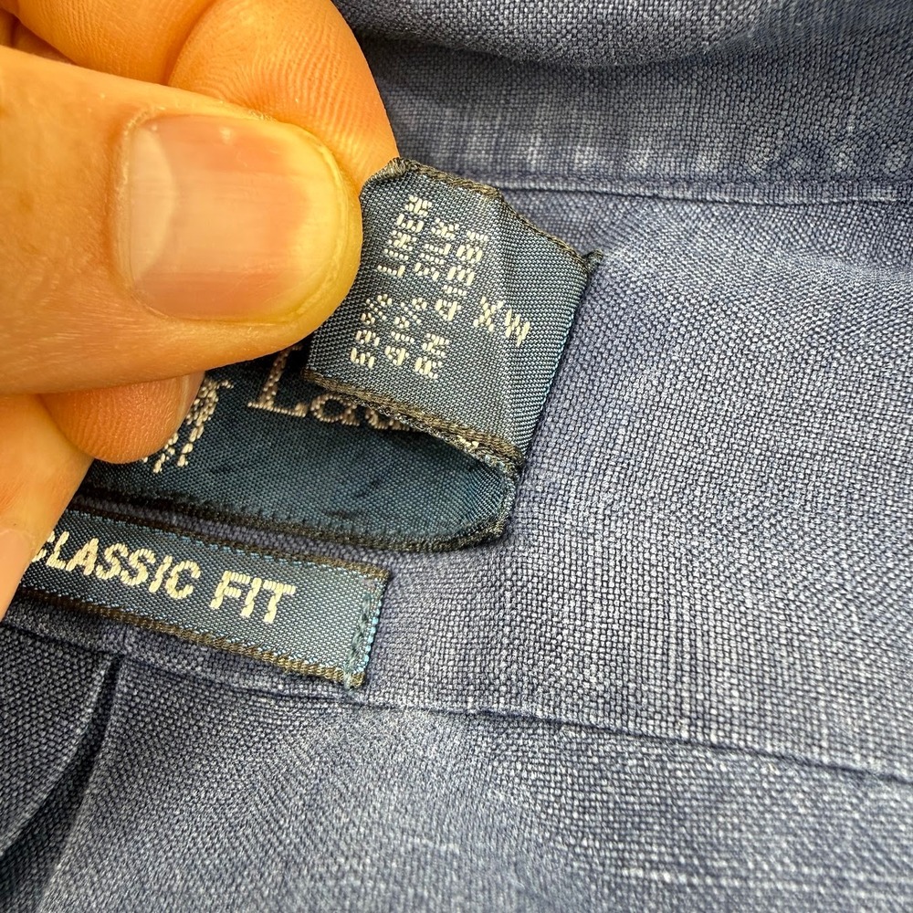 Vintage Polo Ralph Lauren Classic Fit Linen Silk Blend ButtonDown Navy Men Large - Picture 4 of 9